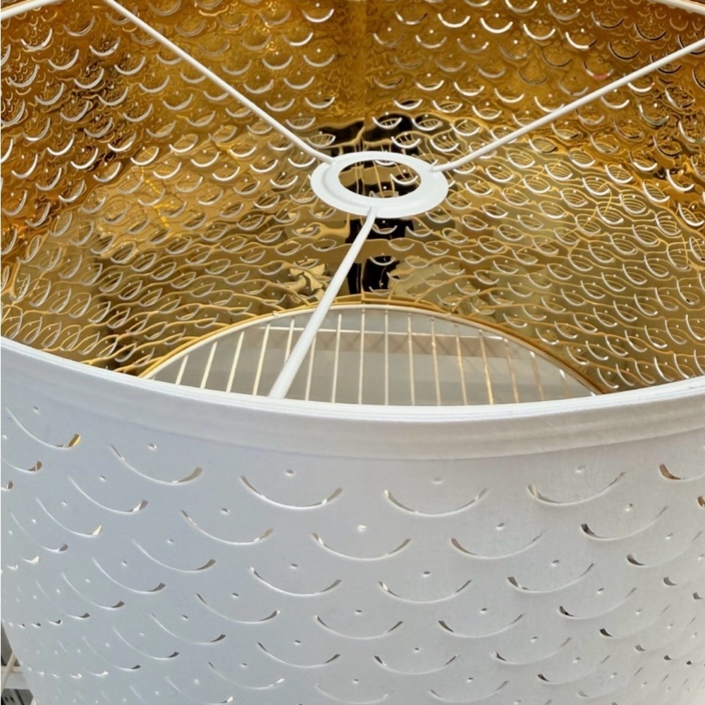 White and Gold Metal Drum Pendant Lamp - Modern Home Accent - Picture 3 of 8